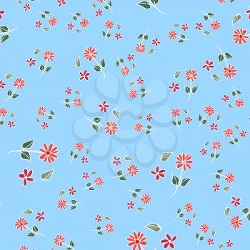Blue red daisies ditsy seamless pattern. Great for summer vintage fabric, scrapbooking, wallpaper, giftwrap. Surface pattern design.