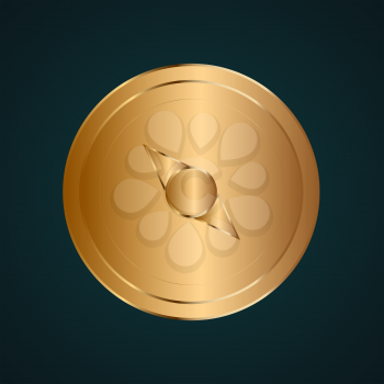 Gold compass vector icon. Gradient gold metal with dark background