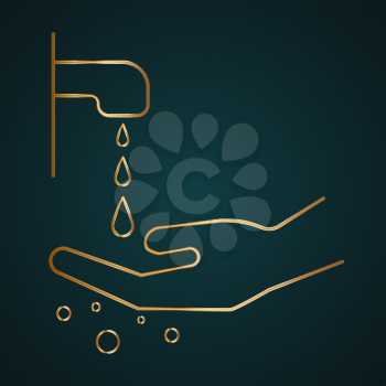 Hand wash with water vector icon. Gold metal with dark background