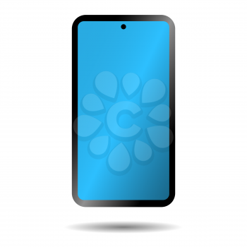 Touchscreen smartphone with blank blue display and punch hole camera vector icon