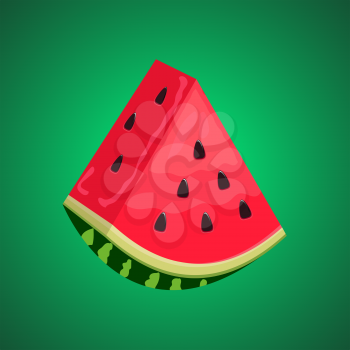 3D Watermelon slice vector with green gradient background