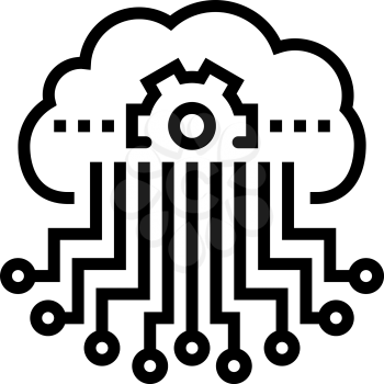 cloud storage and working process neural network line icon vector. cloud storage and working process neural network sign. isolated contour symbol black illustration