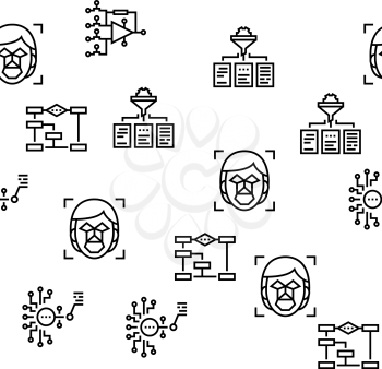 Neural Network And Ai Vector Seamless Pattern Thin Line Illustration