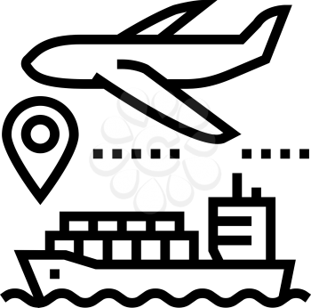 airplane and ship delivering line icon vector. airplane and ship delivering sign. isolated contour symbol black illustration