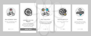 Bike Repair Service Onboarding Mobile App Page Screen Vector. Complex Bike Repair And Setting, Research And Fix Broken Details, Cogset And Pedals Replacement Illustrations
