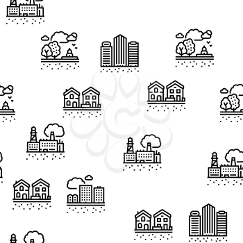 Land Property Business Vector Seamless Pattern Thin Line Illustration
