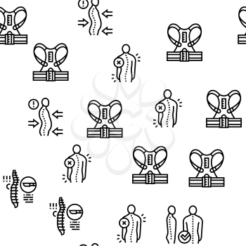 Scoliosis Disease Collection Icons Set Vector. Corset And Surgery Medical Operation For Treatment Kyphosis And Scoliosis Health Problem Black Contour Illustrations