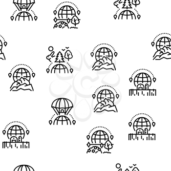 Tourism Travel Types Vector Seamless Pattern Thin Line Illustration