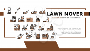 Lawn Mower Equipment Landing Web Page Header Banner Template Vector. Electrical, Gasoline And Smart Automatical Lawn Mower Garden Machine For Cutting Grass Illustration