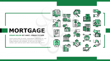 Mortgage Real Estate Landing Web Page Header Banner Template Vector. Mortgage Agreement Contract Signing And Handshake, House Research And Buying Illustration