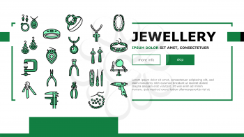 Handmade Jewellery Landing Web Page Header Banner Template Vector. Baubles And Chains, Bijouterie And Bracelets, Rings And Earrings Jewellery, Tool For Make Accessories Illustration
