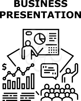 Business Presentation Meeting Vector Icon Concept. Business Presentation Meeting And Conference, Presenting Company Financial Strategy And Startup Plan. Colleagues Black Illustration