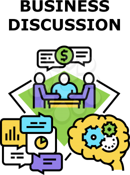 Business Discussion Deal Vector Icon Concept. Business Discussion Deal And Conversation Agreement Conditions, Businessperson Talking About Partnership And Service Price Of Color Illustration