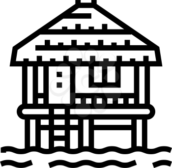 bungalow building on water line icon vector. bungalow building on water sign. isolated contour symbol black illustration