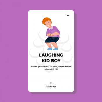Laughing Kid Boy On Kindergarten Playground Vector. Laughing Kid Boy From Funny Joke, Joyful And Cheering. Character Preschool Child Positive Expression Web Flat Cartoon Illustration