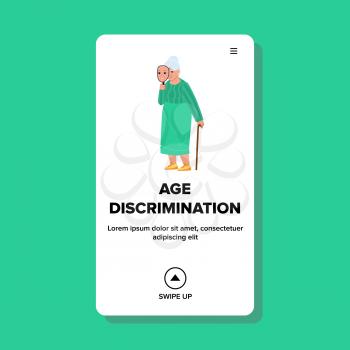 Age Discrimination Employee Lady In Office Vector. Age Discrimination Colleague Worker Woman In Company, Lady Senior Hold Mask With Young Face. Character Web Flat Cartoon Illustration