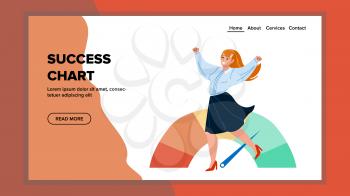 Success Chart Achievement Celebrating Girl Vector. Businesswoman Dance Performing And Celebrate Success Chart In Office. Character Employee Financial Target Web Flat Cartoon Illustration
