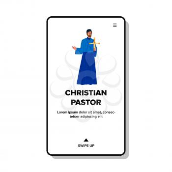 Christian Pastor In Christianity Church Vector. Christian Pastor Man Reading Prayer On Religious Ceremony. Character Priest Religion Education Lecture Web Flat Cartoon Illustration