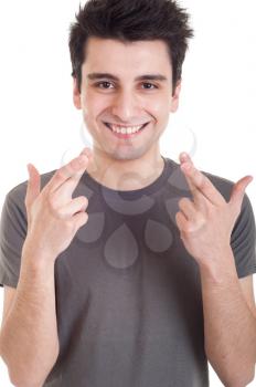 Royalty Free Photo of a Man Crossing Fingers