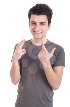 Royalty Free Photo of a Man With Crossed Fingers