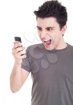 Royalty Free Photo of a Man Yelling at a Cellphone