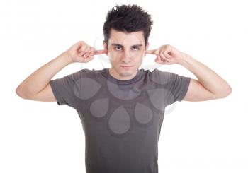 Royalty Free Photo of a Man With His Fingers in His Ears