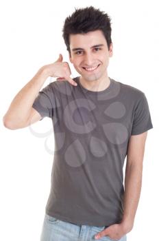 Royalty Free Photo of a Man Showing a Call Me Gesture