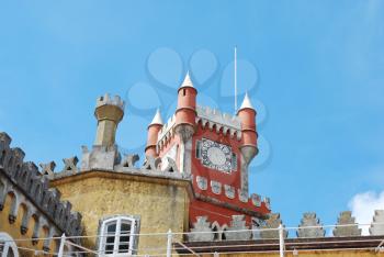 Royalty Free Photo of a National Palace of Pena Clock Tower in Sintra, Portugal