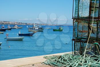Royalty Free Photo of Fishing Equipment in Cascais Portugal 