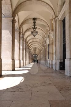 Royalty Free Photo of Commerce Square Arcades in Lisbon, Portugal