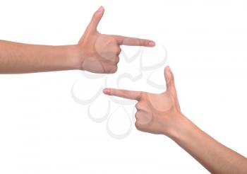 Royalty Free Photo of a Woman Pointing Her Hands