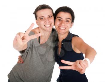 Royalty Free Photo of Women Giving the Peace Sign