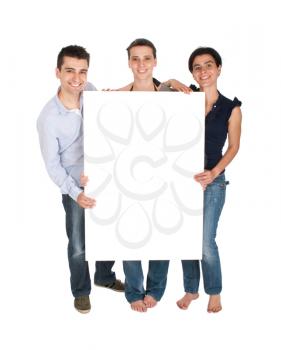 Royalty Free Clipart Image of Siblings Holding a Sign