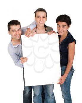Royalty Free Clipart Image of Siblings Holding a Sign