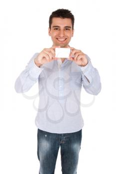 Royalty Free Photo of a Man Holding a Card)
