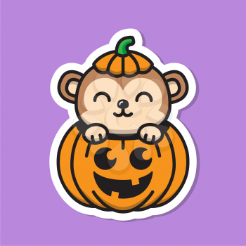 Royalty-free clipart illustration of a monkey inside of a pumpkin
