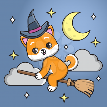Royalty-free clipart illustration of a fox on a broom