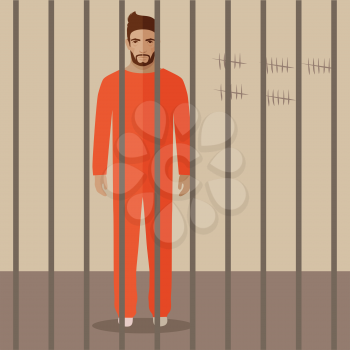 cartoon prisoner, flat vector illustration of prison cell