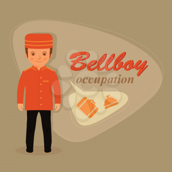 cartoon bellboy kid,  hotel service vector illustration