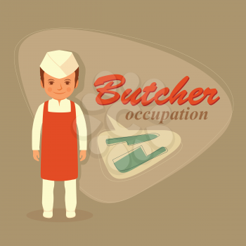 butcher profession, meat, retro illustration, vector knife