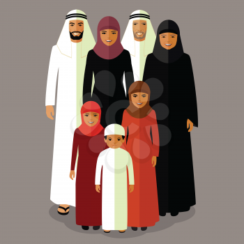 vector arab family, muslim people, saudi cartoon man and woman