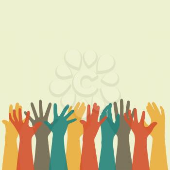 
vector illustration of a group people hands up, volunteer or voting concept background, human hand