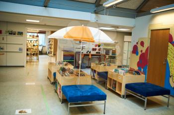 Empty reading area at school for young kids