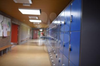 Blue locker-rooms at a empty school
