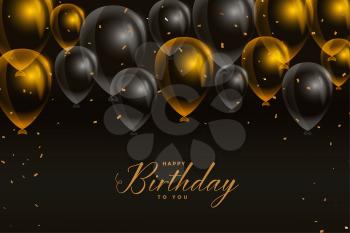 black and golden happy birthday balloons card design