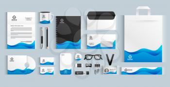 blue wavy business brand stationery design set