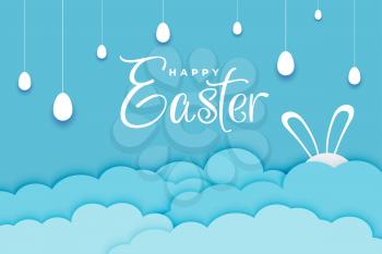 easter day banner in paper style and blue color