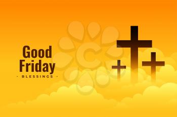 good friday poster design with cross and clouds