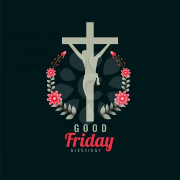 good friday background with cross and flowers