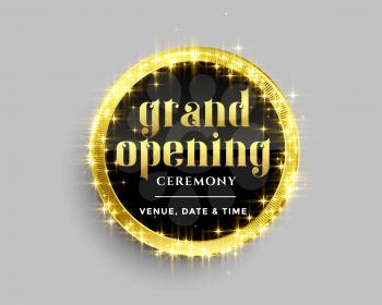 grand opening banner template with golden sparkles design